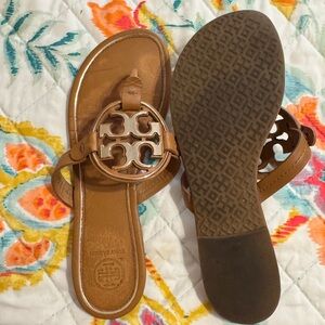 Tory Burch Tan Sandals with Logo Detail